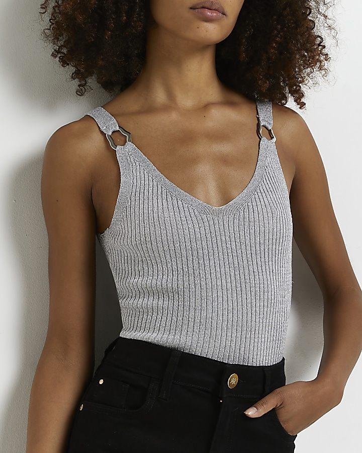 Silver knitted vest top
