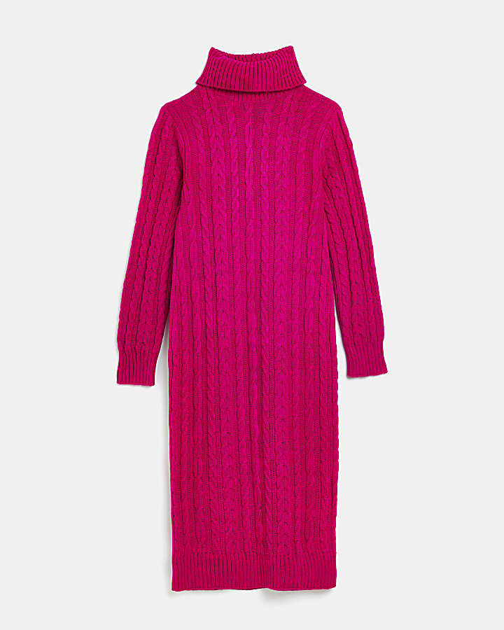 Pink long sleeve cable maxi jumper dress