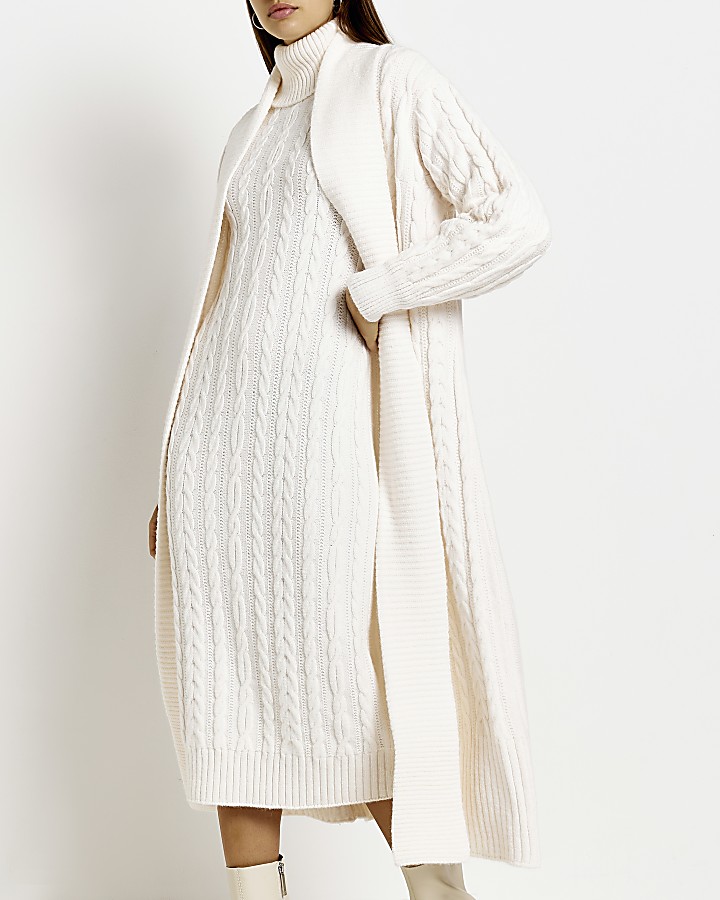 Cream cable knit longline cardigan