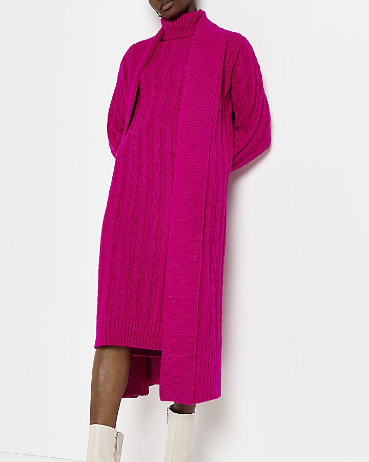 Pink cable knit longline cardigan