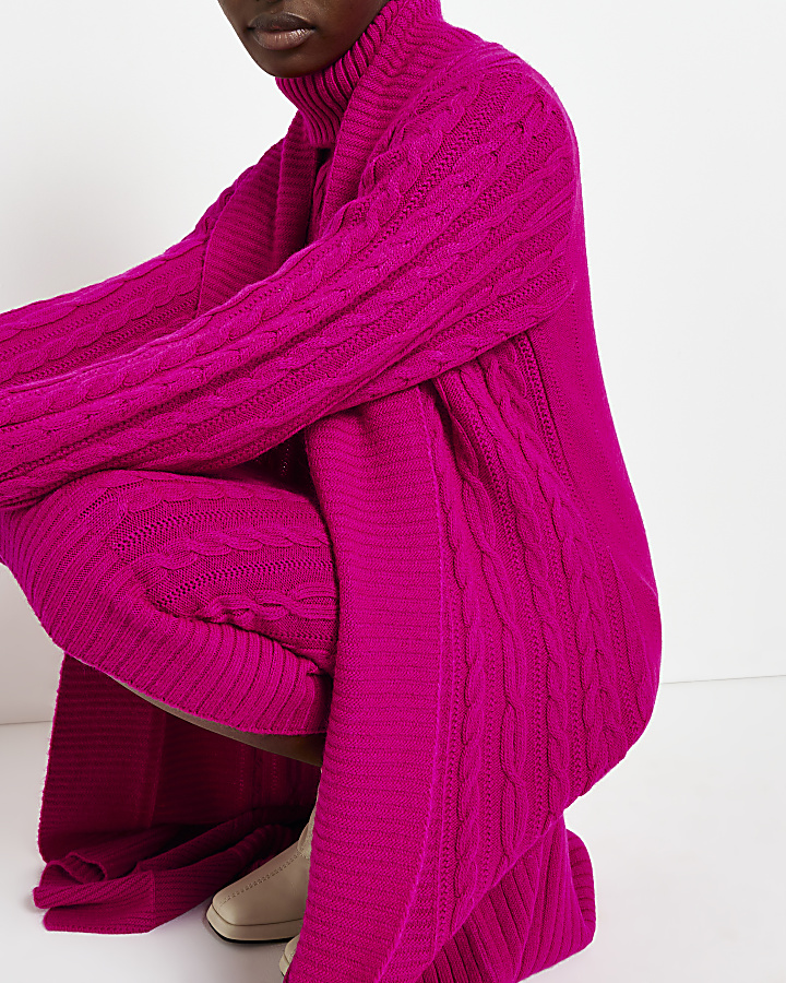 Pink cable knit longline cardigan