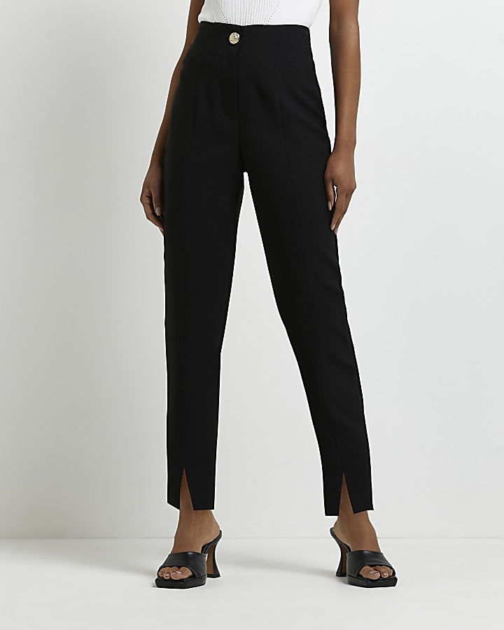 River Island Petite split front cigarette trouser in black