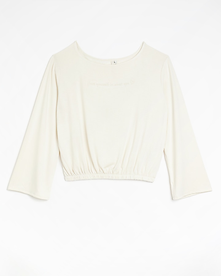 Cream embroidered long sleeve top