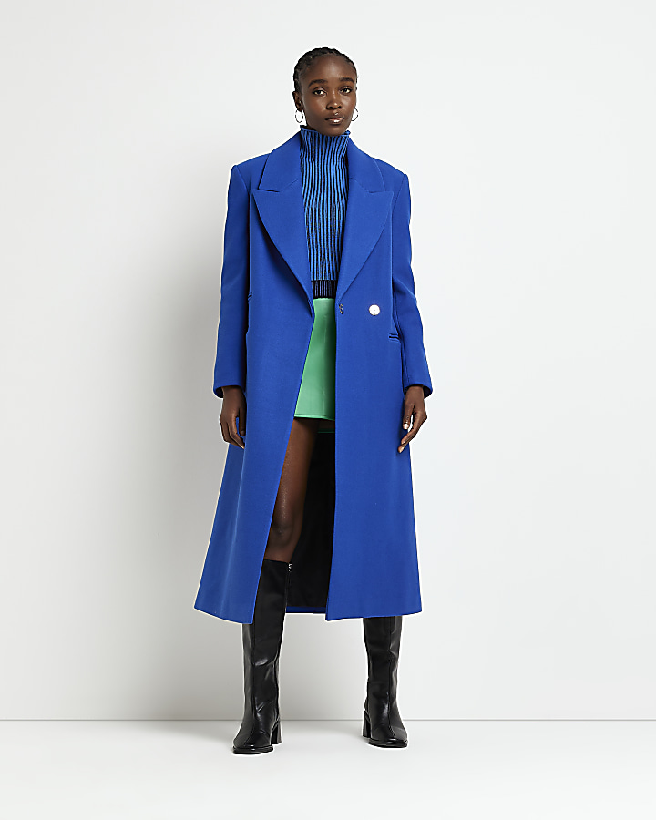 Blue straight longline coat