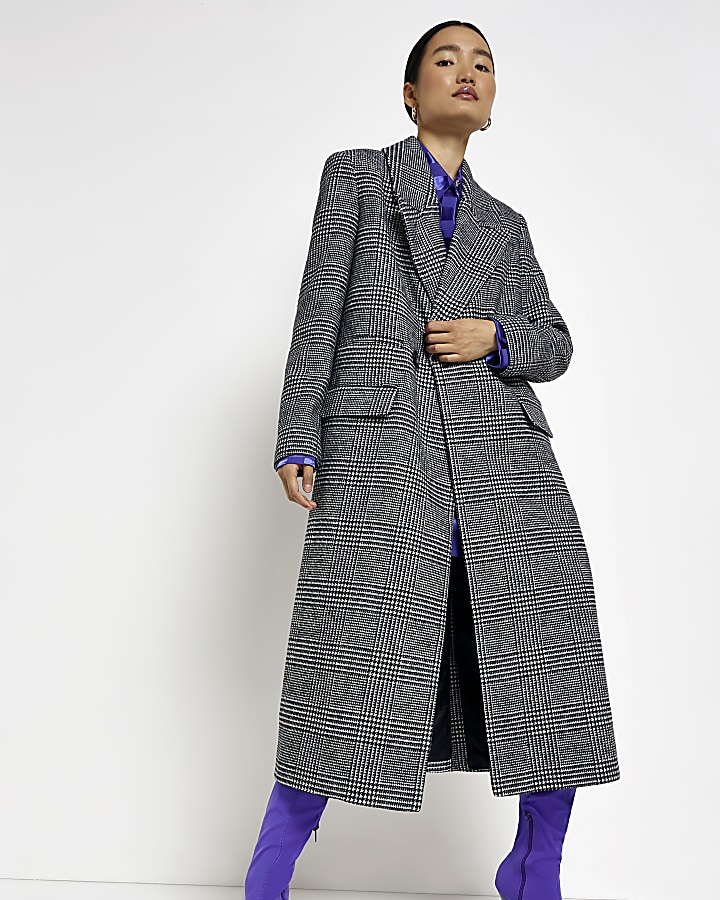 Checkered longline outlet coat