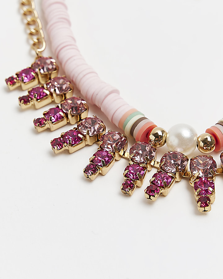 Pink beaded crystal necklace