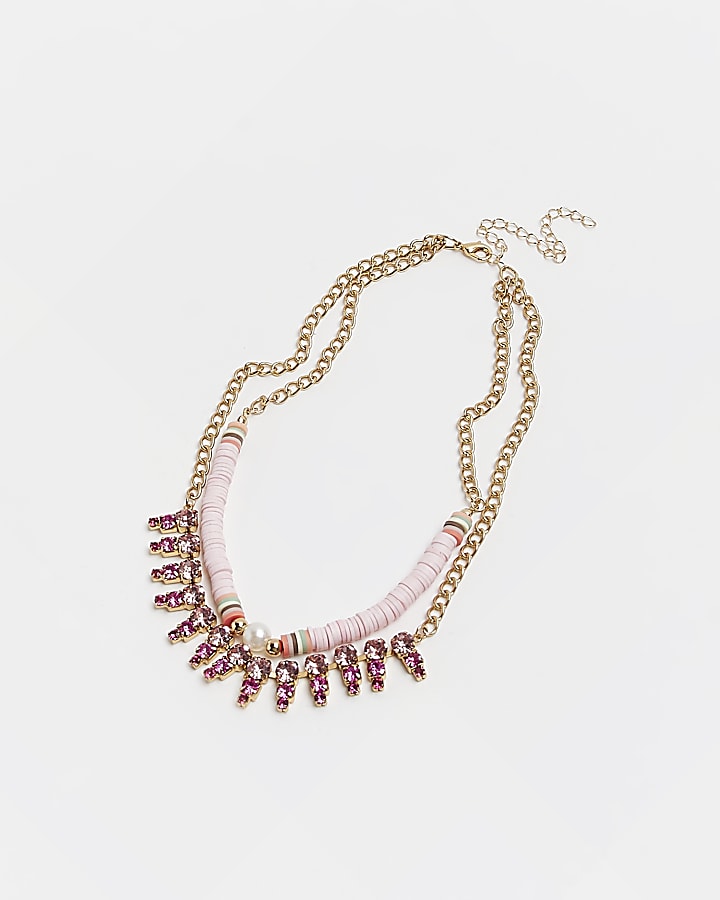 Pink beaded crystal necklace