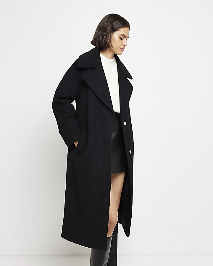 Long belted hotsell black coat