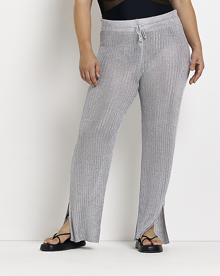 Plus silver knitted flared trousers