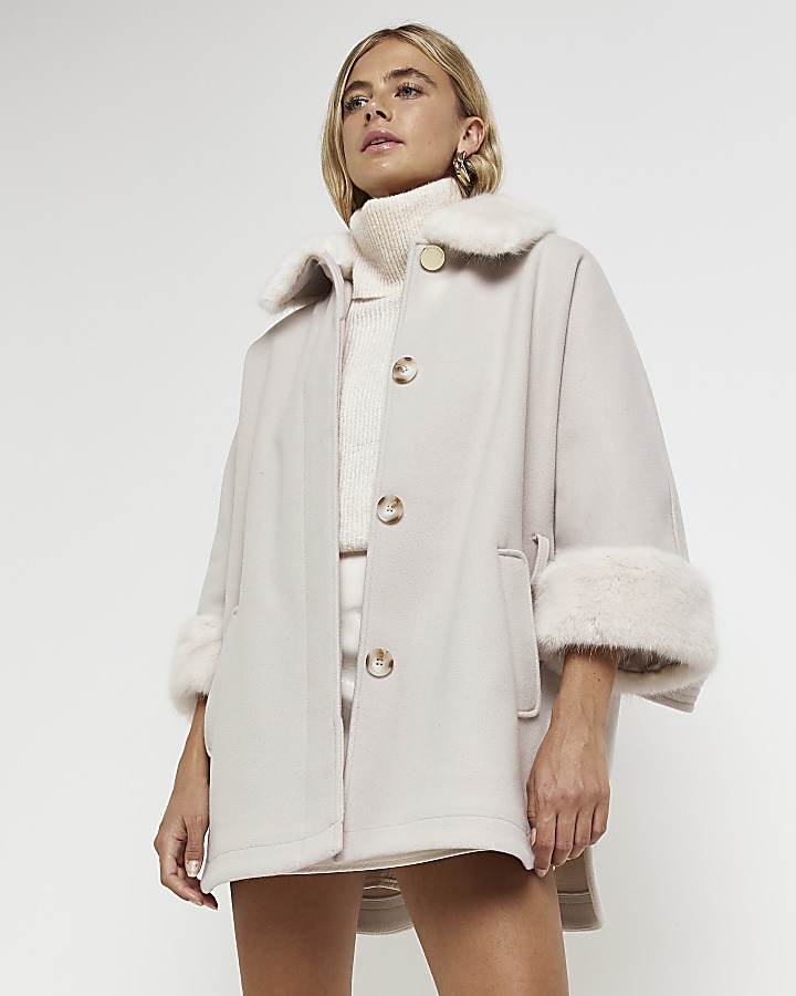 River island fur store trim coat