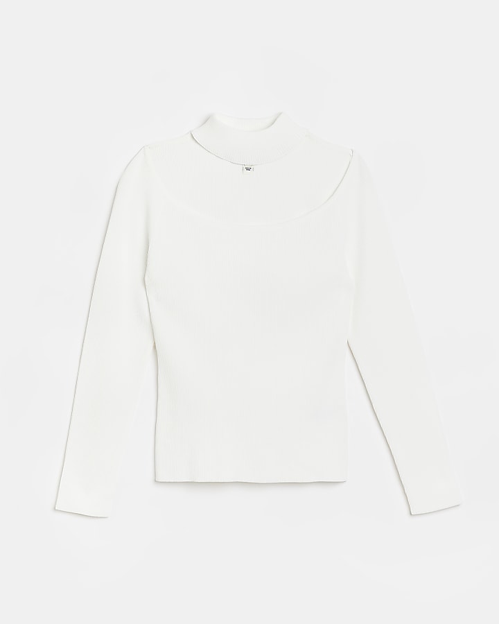 White knit choker long sleeve top
