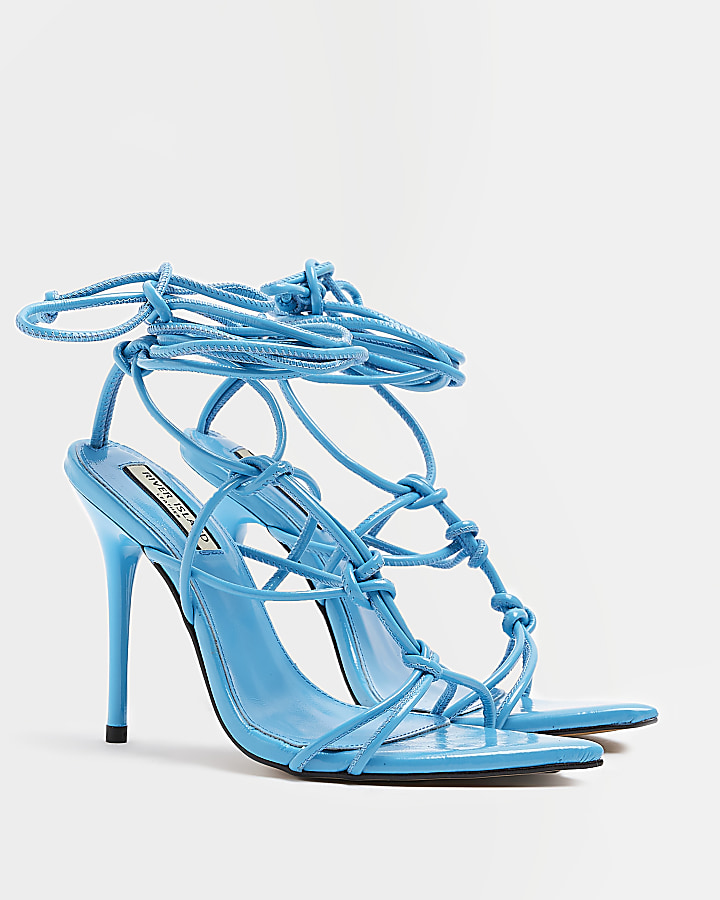 Blue leather heeled sandals