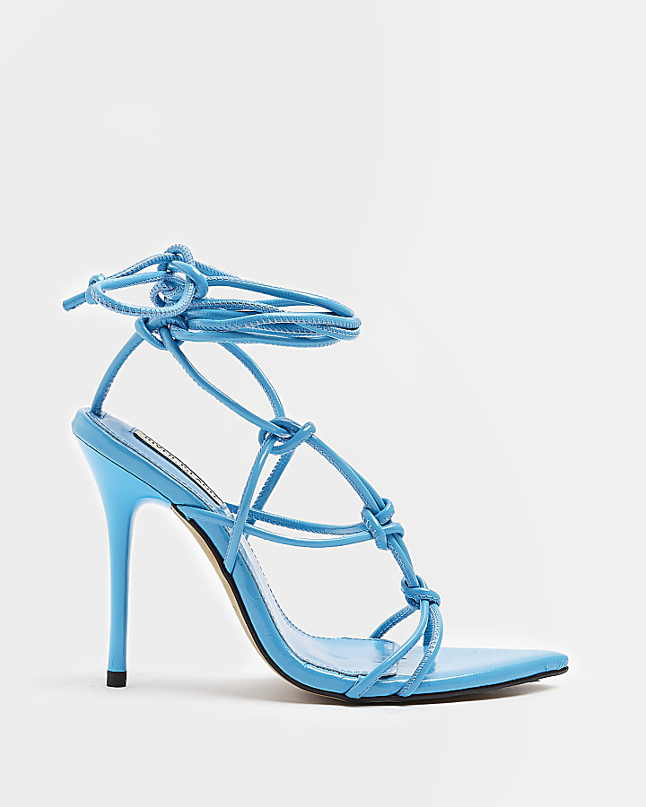 Blue leather heeled sandals