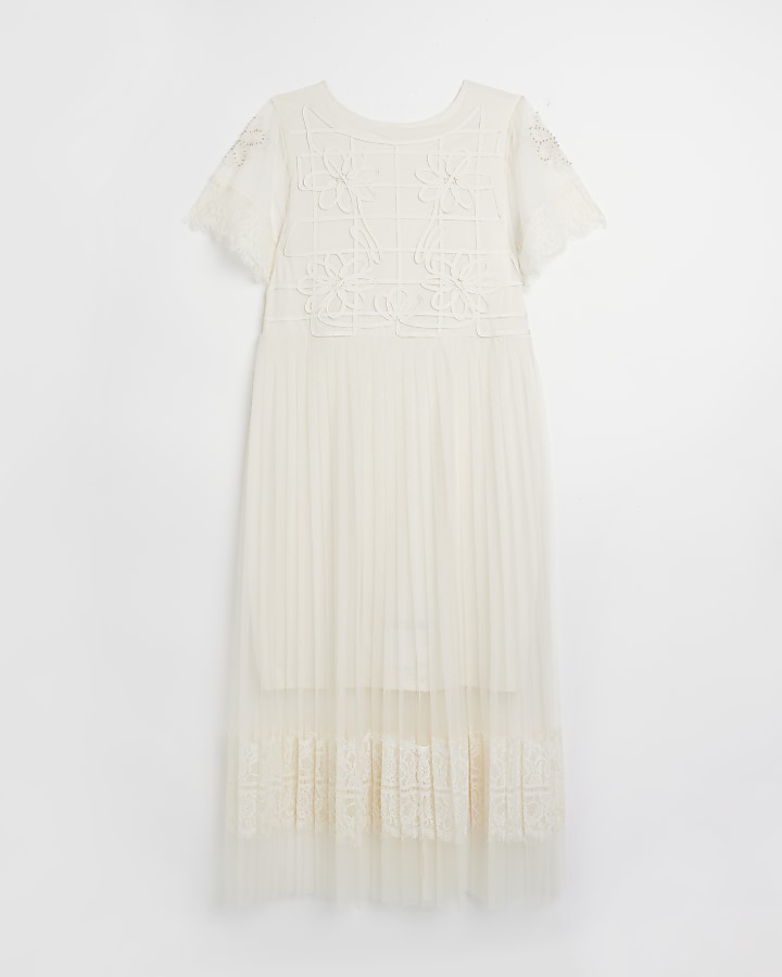 White plisse lace midi dress