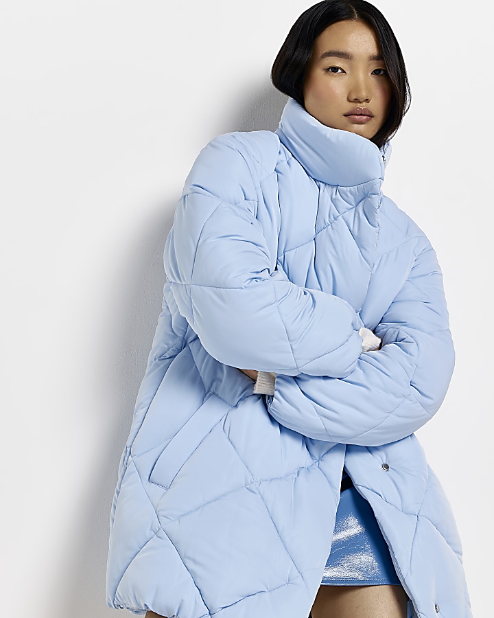 River island blue puffer on sale coat