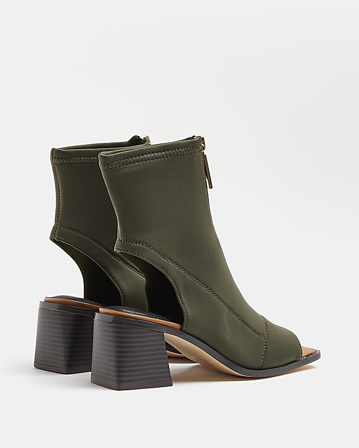 Khaki wide fit open toe ankle boot