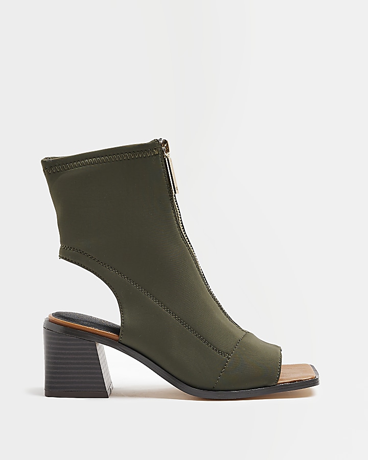 Khaki wide fit open toe ankle boot