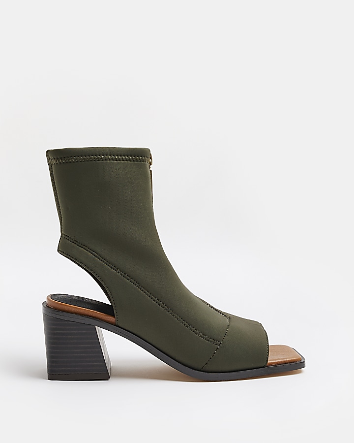 Khaki open toe ankle boots