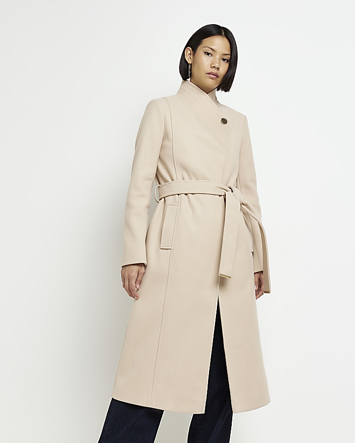 Brown belted longline coat