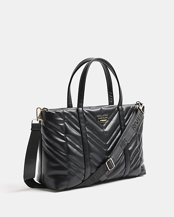 Black quilted tote bag