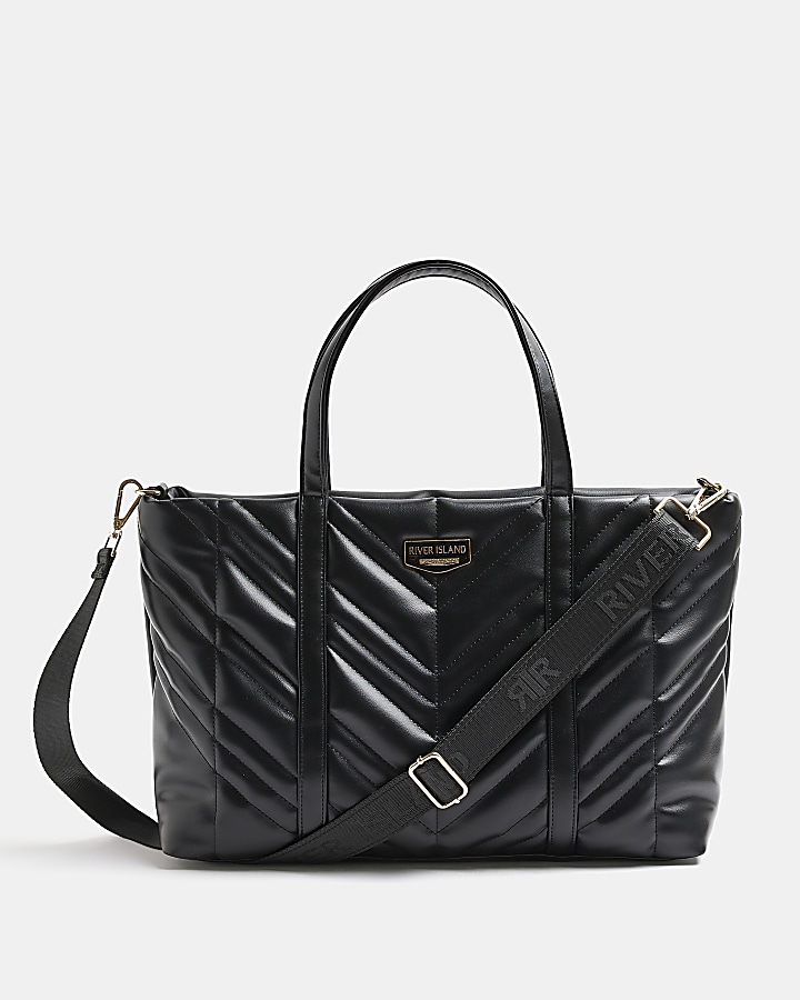 Black quilted tote bag