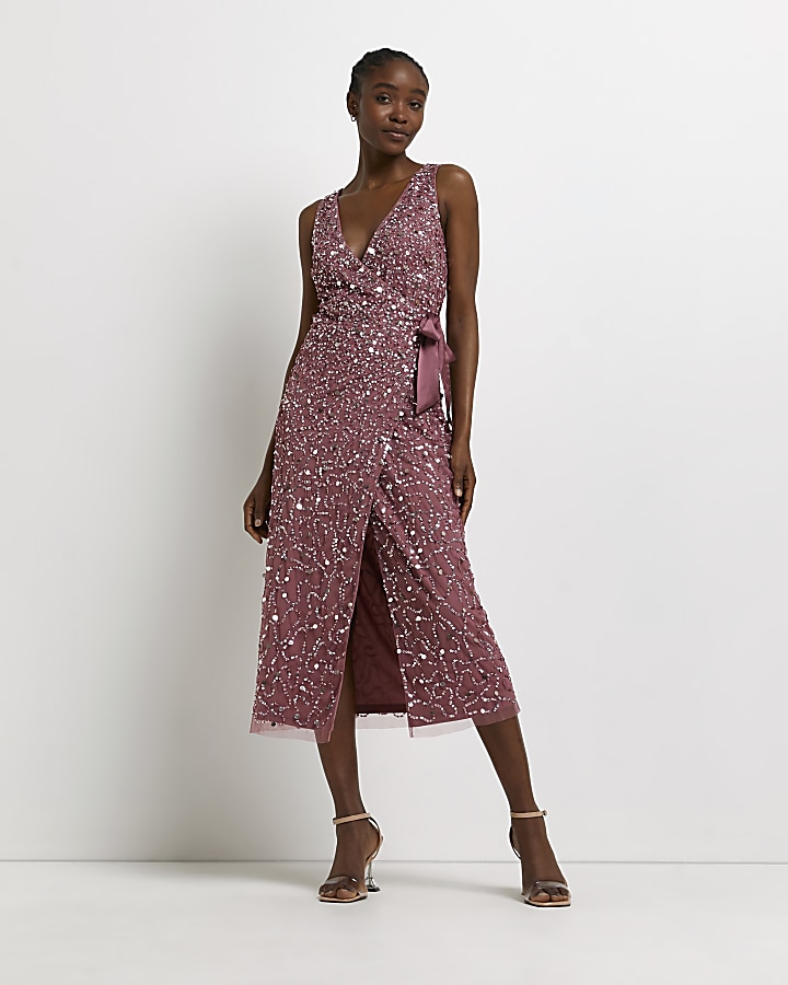 Pink sequin wrap dress sale