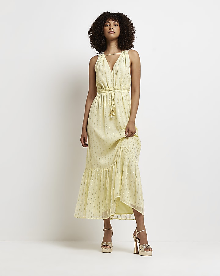 Yellow frill hot sale maxi dress