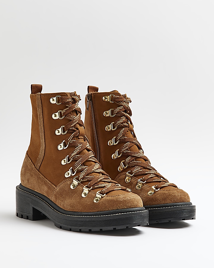 Brown suede lace up hiker boots