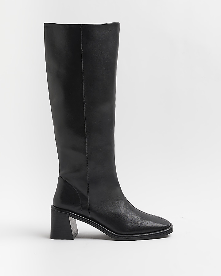 Black block heel knee high boots | River Island