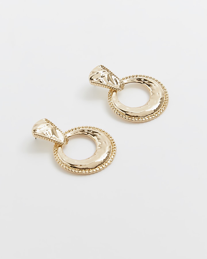 Gold chunky drop hoop earrings