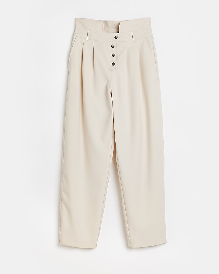 Cream high waisted tapered trousers