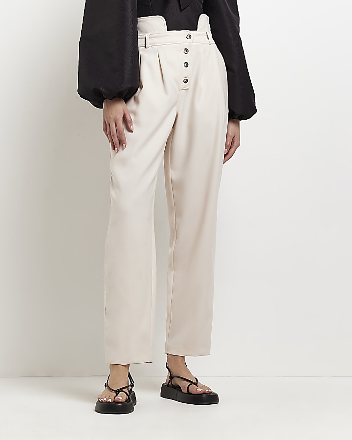 Cream high waisted tapered trousers