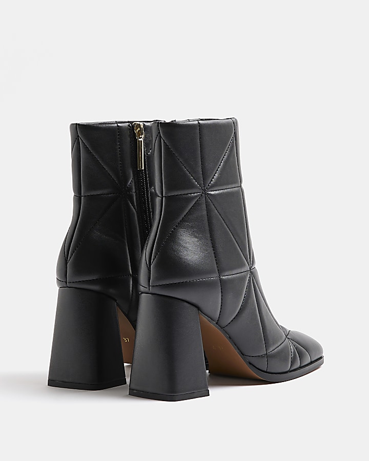 Black quilted heeled ankle boots