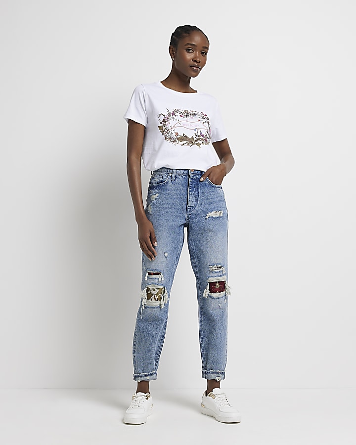 High rise ripped mom hot sale jeans