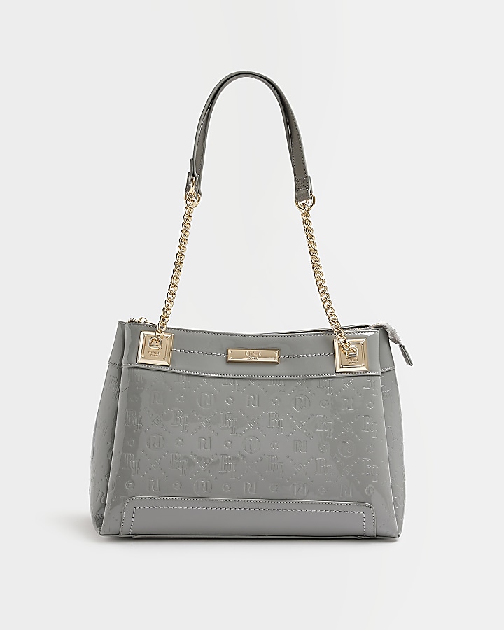 Grey cheap patent handbag