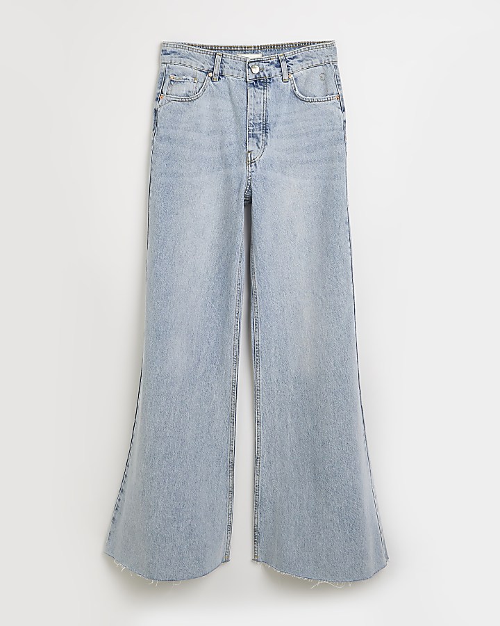 Blue mid rise ultra flared jeans