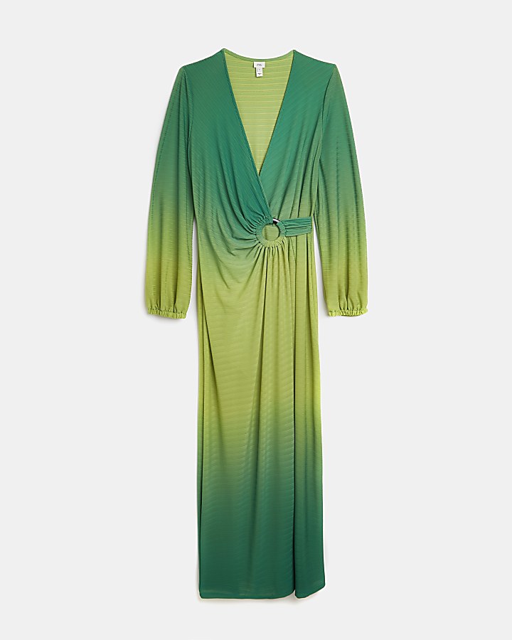 Green ombre wrap maxi dress
