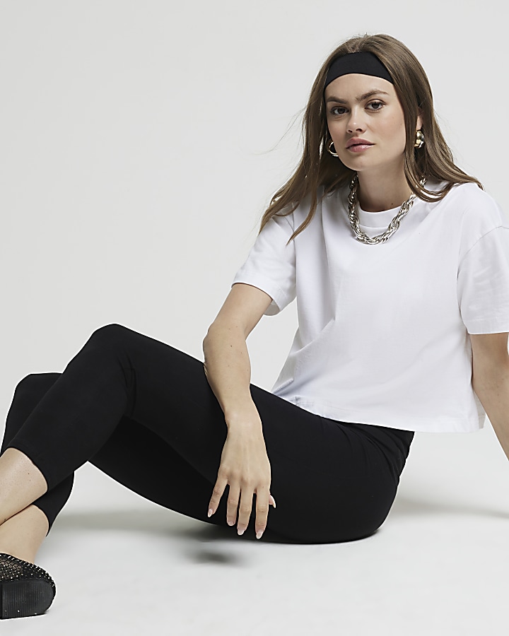 Black high waisted cropped leggings River Island
