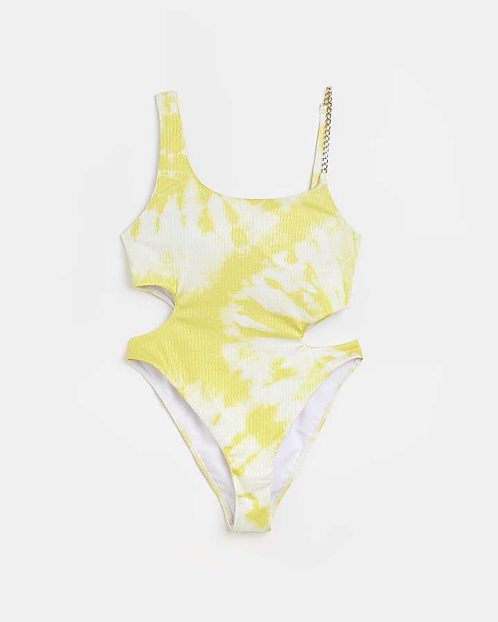 Yellow print cut out swimsuit