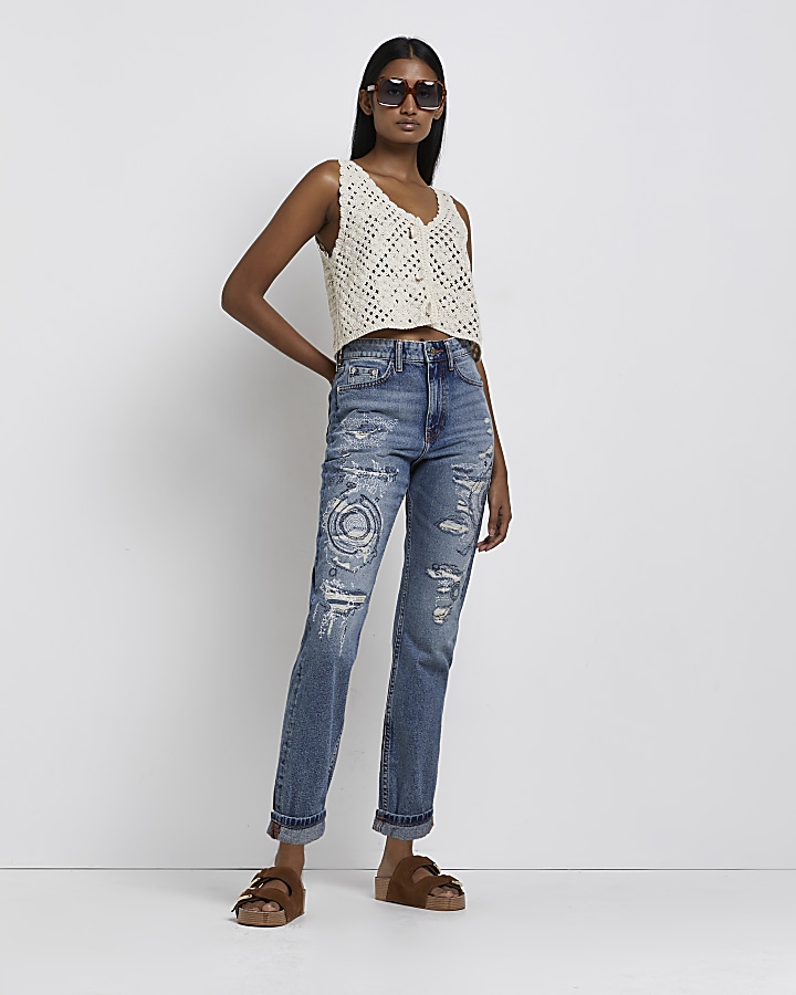 Blue ripped best sale jeans river island