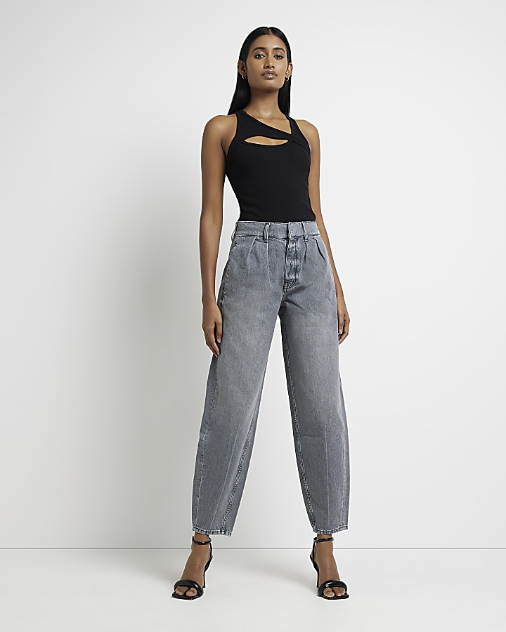 Grey High Waist Tapered Trousers