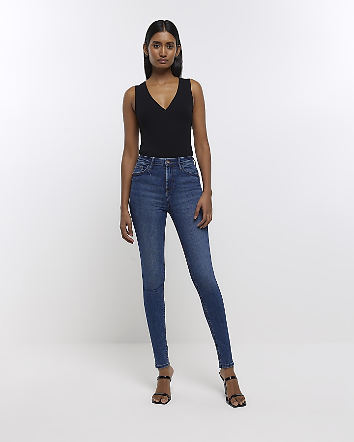 Dark blue best sale jeans high waist