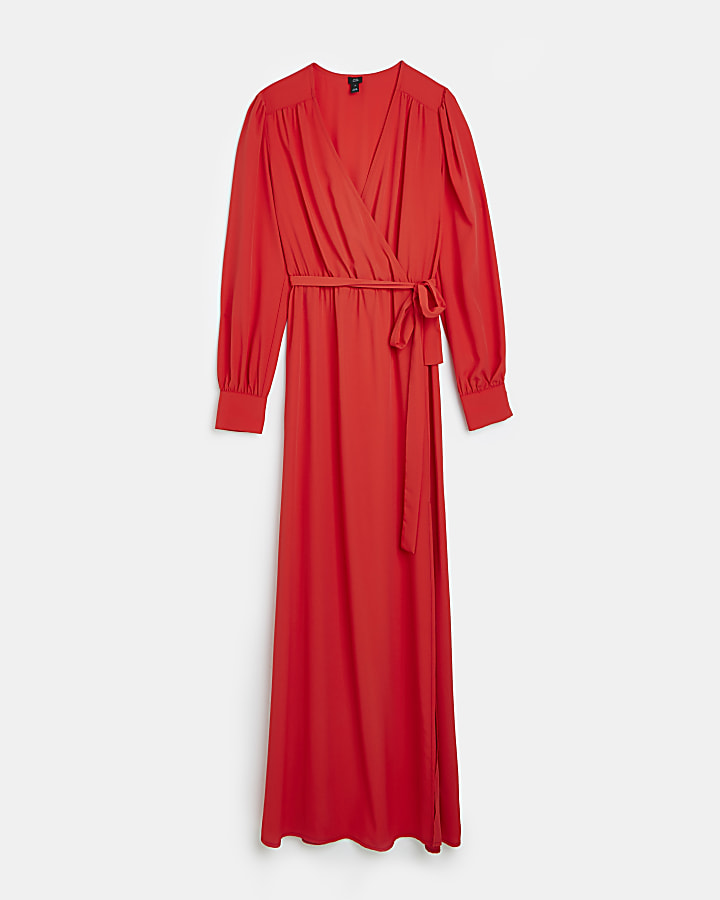 Red wrap maxi dress