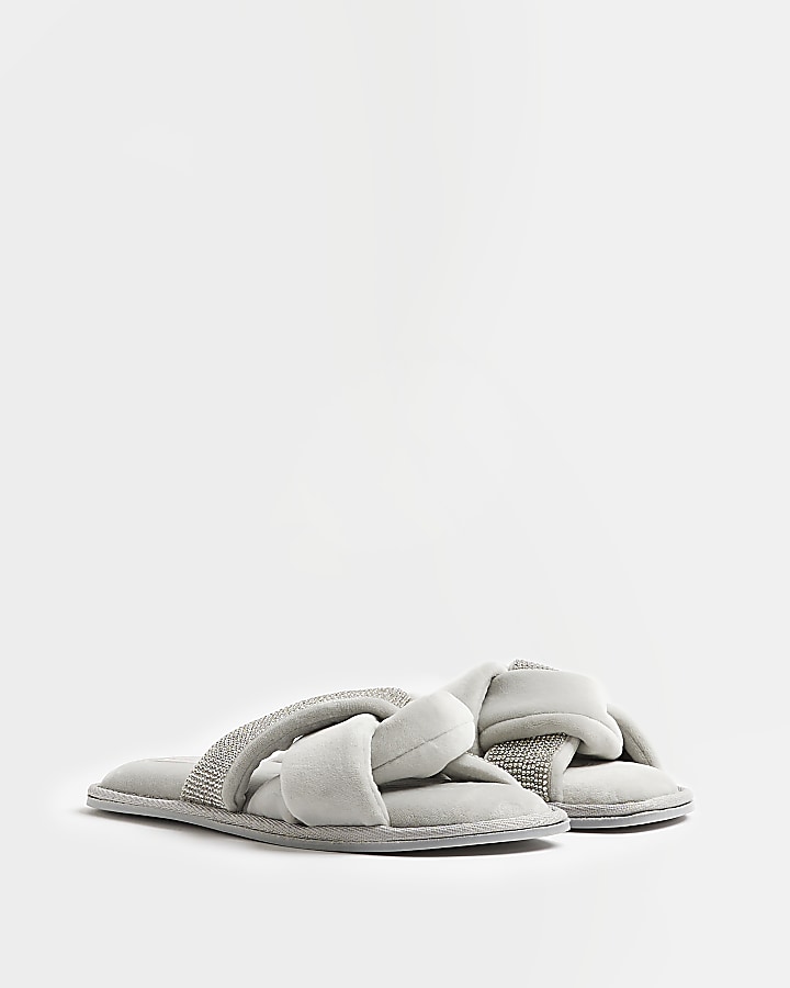 Grey embellished slippers