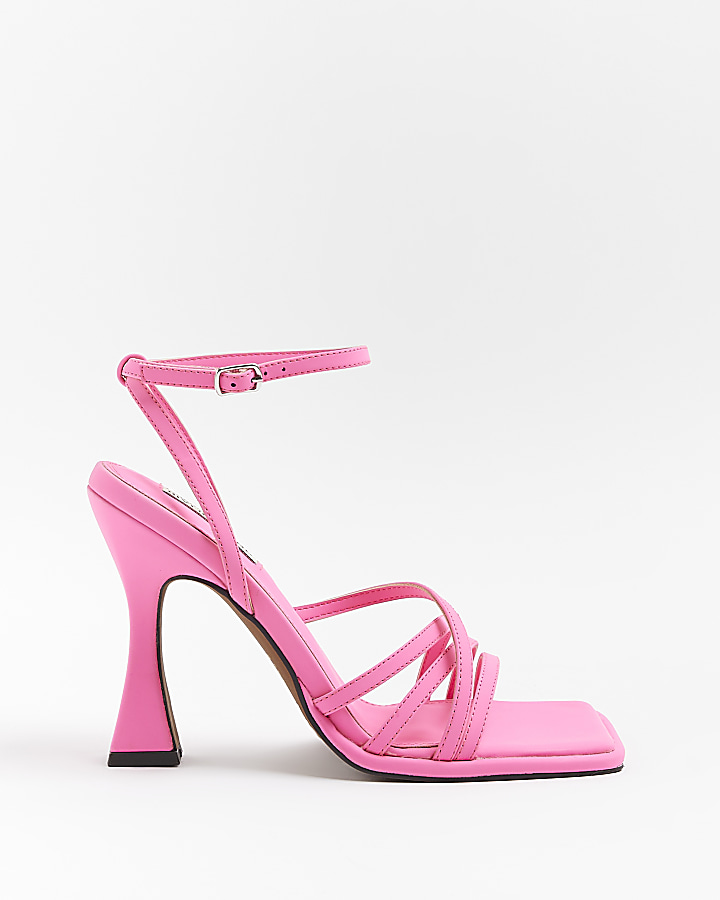 Pink strappy heeled sandals