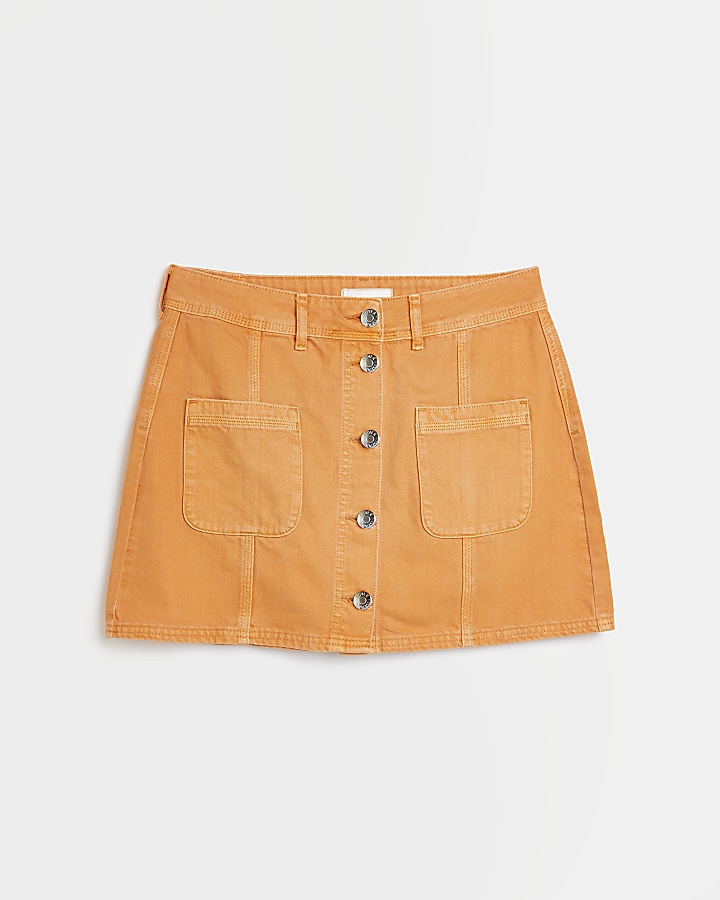 Orange denim mini skirt