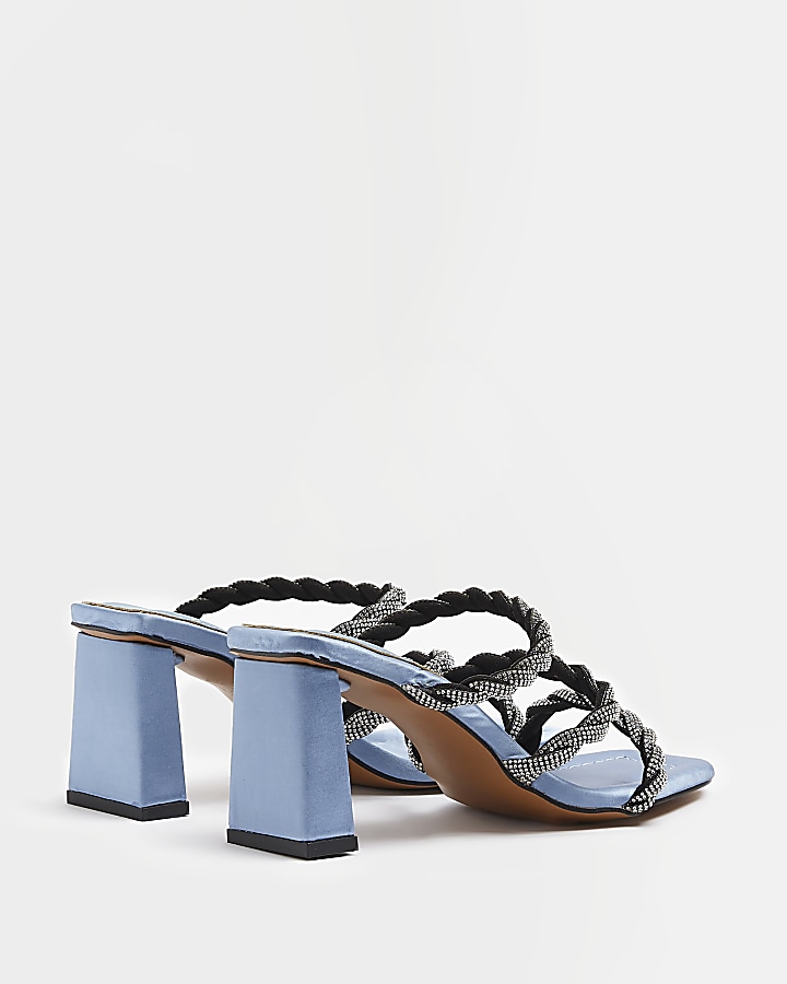 Blue wide fit diamante heeled mules