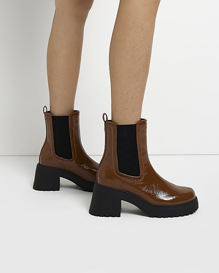 Brown wide fit platform ankle boots