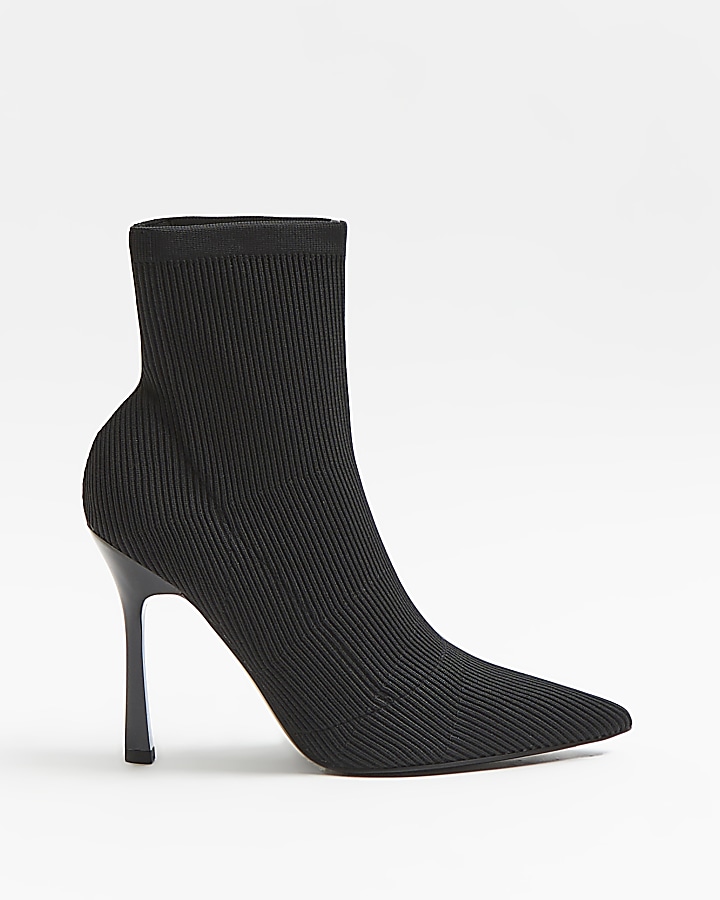 Black wide fit heeled sock boots