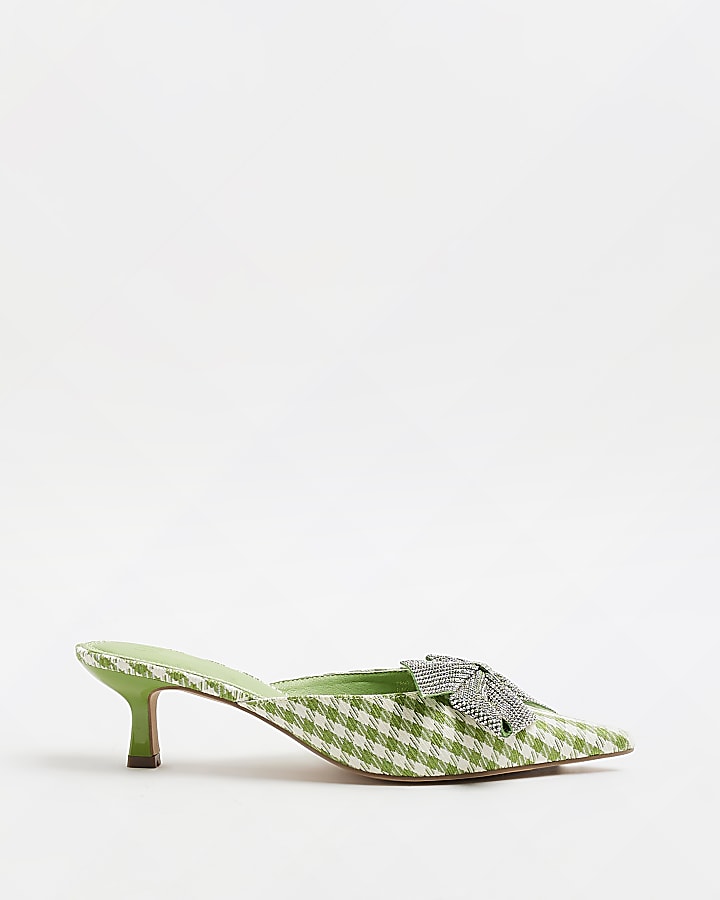 Green gingham heeled shoes